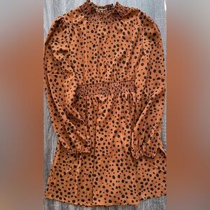 “Animal Print” Long Sleeve Dark Tan Dress with Black Spots | Size XL